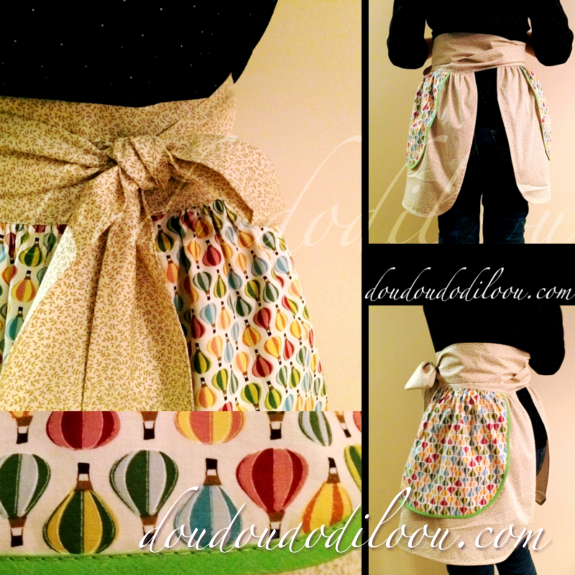 Détails du tablier rétro tissu montgolfières - doudoudodilOOu